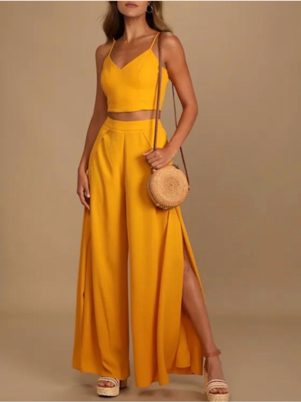 Lulus Mustard Yellow Wide-Leg Split Skirt - Women